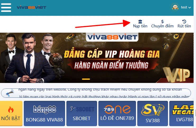nạp tiền tài khoản viva88viet